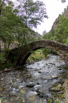 stone arch  Bridge of Sant Antoni de la Grella over the river