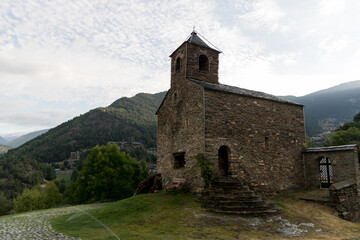 Fototapeta na wymiar Església de Sant Cristòfol d’Anyós church in the mountains of andorra