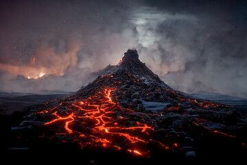 Beautiful Lava from volcano at night.