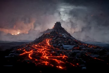 Fotobehang Beautiful Lava from volcano at night. © Sakrapee Nopparat