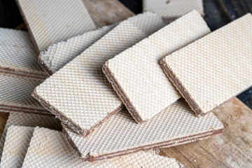 thin multi-layered waffles with chocolate filling