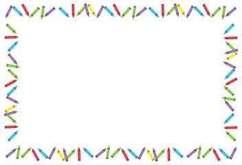 Colorful crayons Frame border on White Background, Crayons colorful , vector illustration.