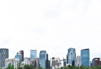 Minimal view of downtown Calgary cityscape with white sky