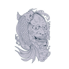 Hannya Mask and Koi Fish Drawing