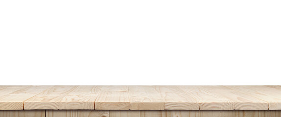 Fototapeta premium Empty wooden surface isolated on white. Mockup for design