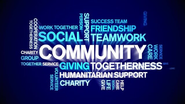 Community animated tag word cloud;text design animation kinetic typography seamless loop.