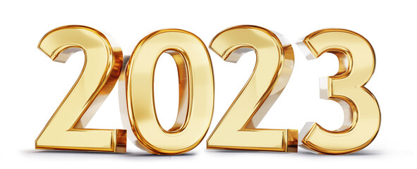 2023 golden symbol bold letters 3d-illustration - obrazy, fototapety, plakaty