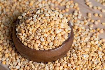 Raw, dry and not cooked porridge of peas on the table