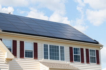 Solar photovoltaic panels on a house roof
