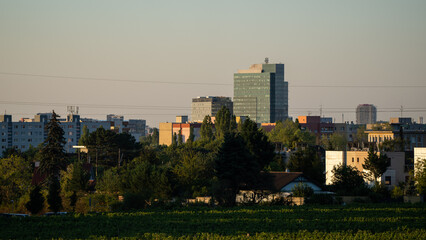 Sunrise over the city in Bratislava, Slovakia