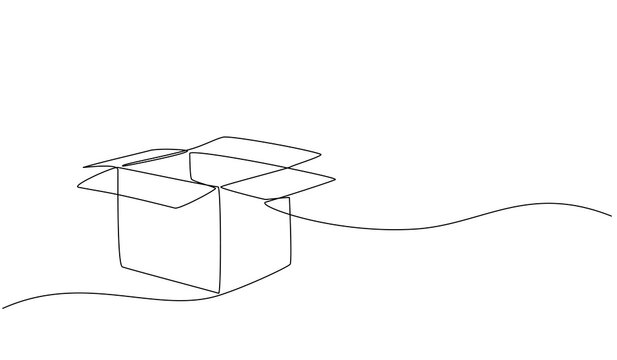recommend clip art: Continuous one line drawing of a cardboard box. Online shopping concept, fast delivery, carton box, shipping and packaging. Transport, cardboard box in doodle style. vector illustration