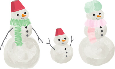 柔らかいタッチで描いたゆきだるまの親子のイラスト