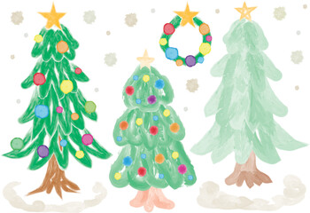 柔らかいタッチで描いたクリスマスツリーのイラスト