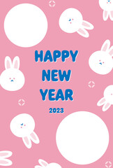 年賀状テンプレート／真ん丸なウサギの顔模様　フォトフレーム