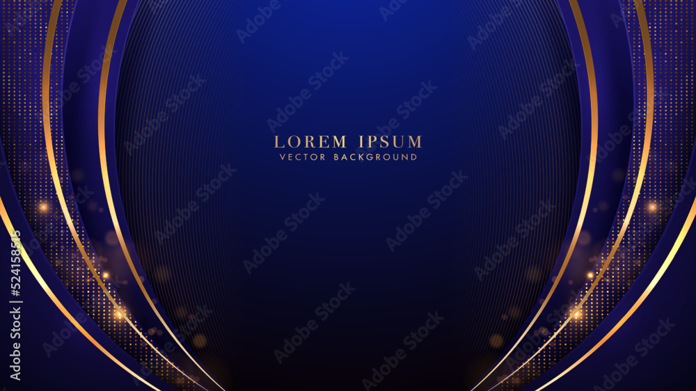 Canvas Prints blue luxury background with golden lines curve, shine dots effect and bokeh decoration. elegant styl