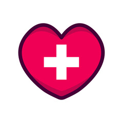 Red heart cross. National symbol. Red heart. Health care concept. Vector illustration. Stock image. 