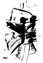 Abstract human and non-human figures of black paint