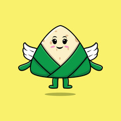 Cute cartoon chinese rice dumpling character wearing wings in modern style design 