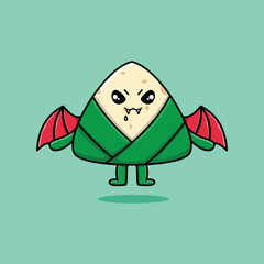 Cute mascot cartoon Chinese rice dumpling character as dracula with wings in cute modern style 