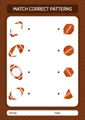 Match pattern game with rugbyball. worksheet for preschool kids, kids activity sheet