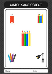 Match with same object game color pencil. worksheet for preschool kids, kids activity sheet