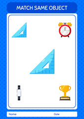 Match with same object game triangle ruler. worksheet for preschool kids, kids activity sheet