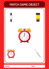 Naklejka premium Match with same object game waker clock. worksheet for preschool kids, kids activity sheet