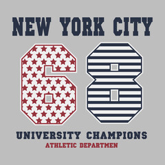 New York City typography. Athletic print for t-shirt design. Vector