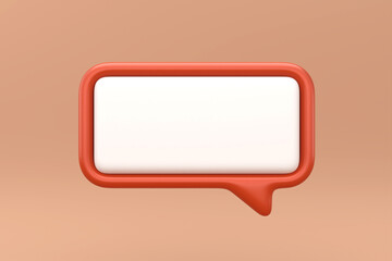 3D white speech with red square frame, bubble, inflatable and balloon text. objects isolated on light red background. 3d rendering