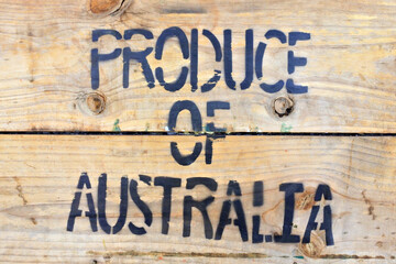 Produce of Australia sign on a wooden box
