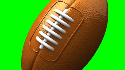 Rugby ball on green chroma key background.
3D illustration.