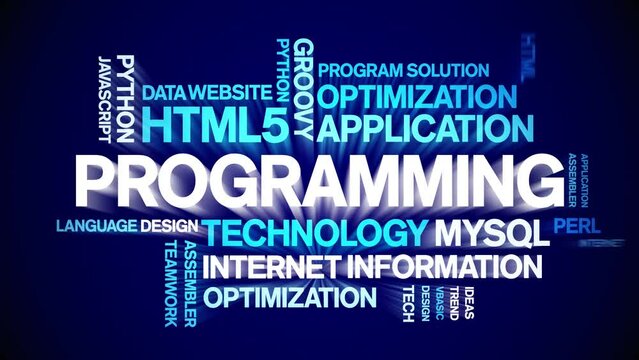 Programming animated tag word cloud;text design animation kinetic typography seamless loop.