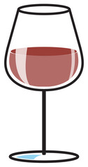 Red wine in a glass. Vector illustration png. Flat design. Drink icon concept.
