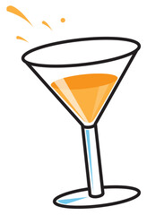Yellow cocktail in a glass. Vector illustration png. Flat design. Drink icon concept.