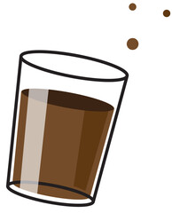 Hot coffee in a clear glass. Light gray background vector illustration. Flat design. Drink icon concept.