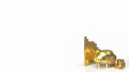 The gold piggy and chart for business concept 3d rendering