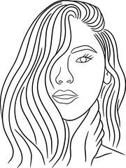 Women Girl Close up Face Pose Line Art illustration