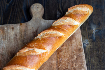 a wheat baguette cut into pieces, close up