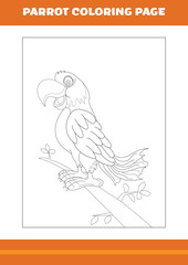Fototapeta na wymiar Cute parrot coloring book. Line art design for kids printable coloring page.