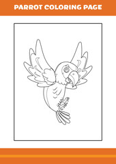 Cute parrot coloring book. Line art design for kids printable coloring page.