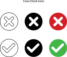 Obraz premium Check mark icon set, cross icon set, check list signs, approval badge. Vector illustration isolated on a white background. 