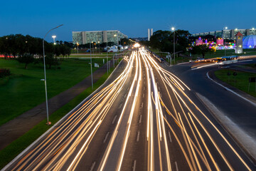 traffic on highway at night