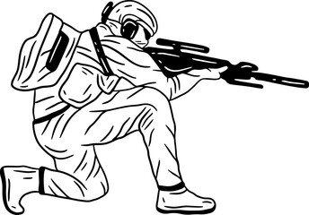Army Military Troops Sniper Stop The War Line Art illustration