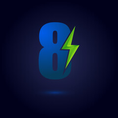 Number 8 Thunder Bolt Green Energy Logo Concept. Flash Icon.

