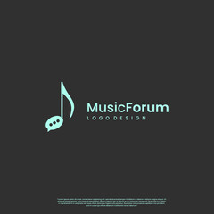 music forum logo design, music note combine with bubble speech logo concept modern