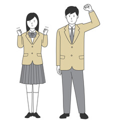 ガッツポーズの女子学生と男子学生の全身イラスト1
