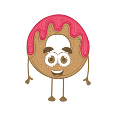 Isolated glazed donut cartoon kawiaii Bakery product Vector