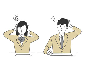悩む女子学生と男子学生のイラスト