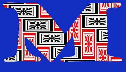 Fototapeta na wymiar The English Letter M Creative beautiful colorful design in flag type background