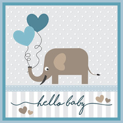 baby shower card with elephant and heart shape